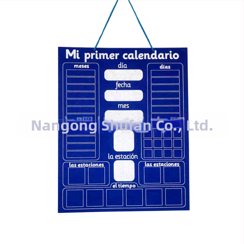 Дъска за календар от филц, двуезична испански-английски, календар година–месец–ден, сезон и време, образователна интерактивна играчка за деца 3–6