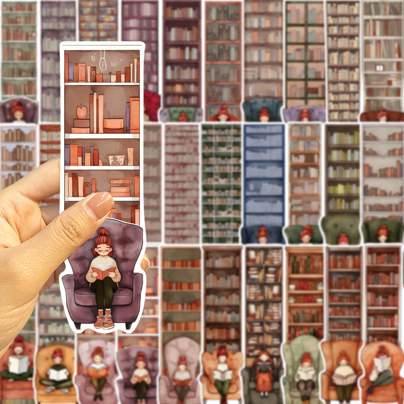 Popierinis žymeklis – serija su 30 mergaičių, kurios skaito, senovinis, rankų darbo stilius