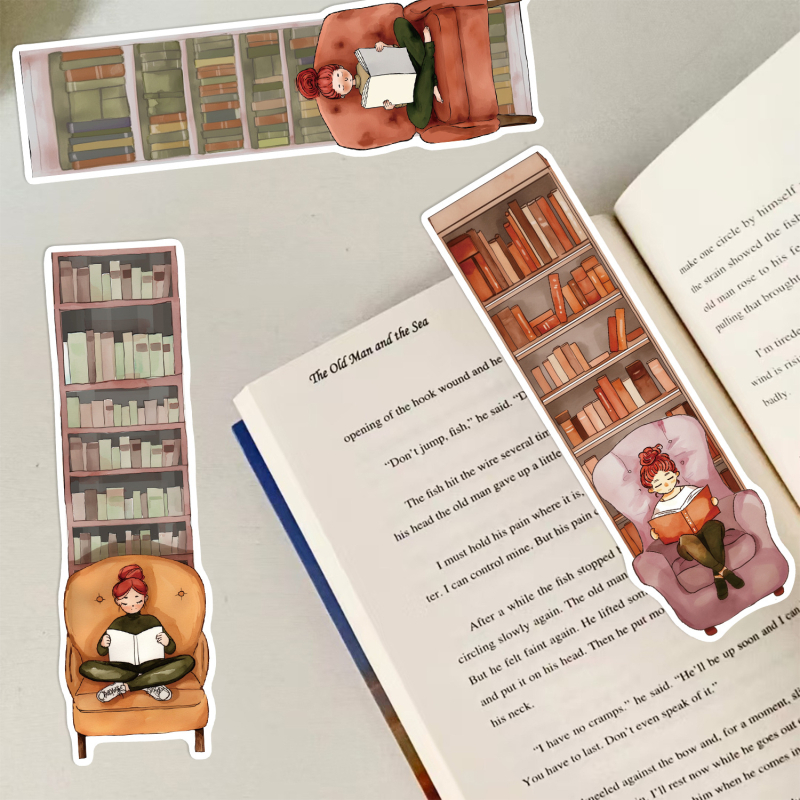 Popierinis žymeklis – serija su 30 mergaičių, kurios skaito, senovinis, rankų darbo stilius