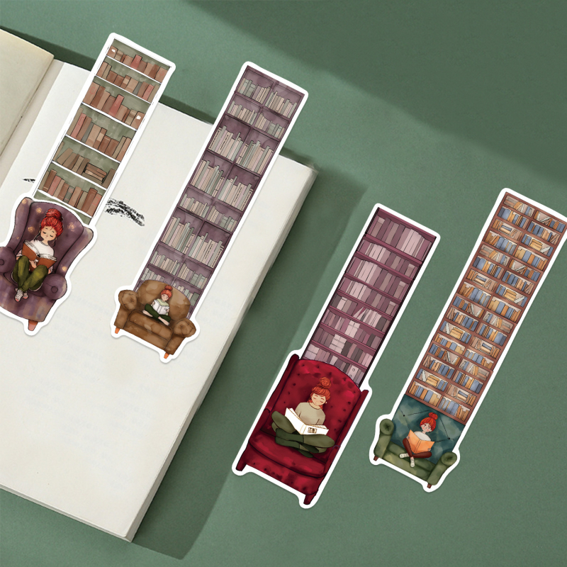 Popierinis žymeklis – serija su 30 mergaičių, kurios skaito, senovinis, rankų darbo stilius