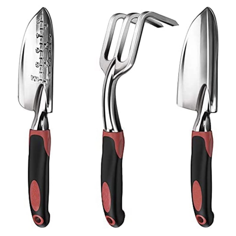 Háromrészes kerti szett alumínium ötvözetből — lapát, gereblye és metszőolló