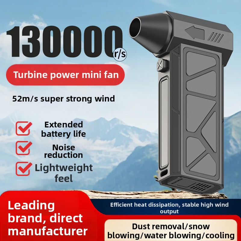 Portatīvs turboventilators ar ārkārtīgi augstu pūšanas ātrumu un integrētu sūkšanu automašīnas putekļu tīrīšanai; uzlādējams, 7.4V, 150W, vakuums 16000Pa, kabelis 60 cm