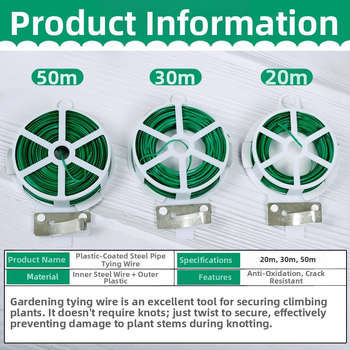 Dārza stiprinājuma aukla ar PVC pārklājumu, 0,7–0,8 mm, piemērota vīnogām un ziedošiem augiem