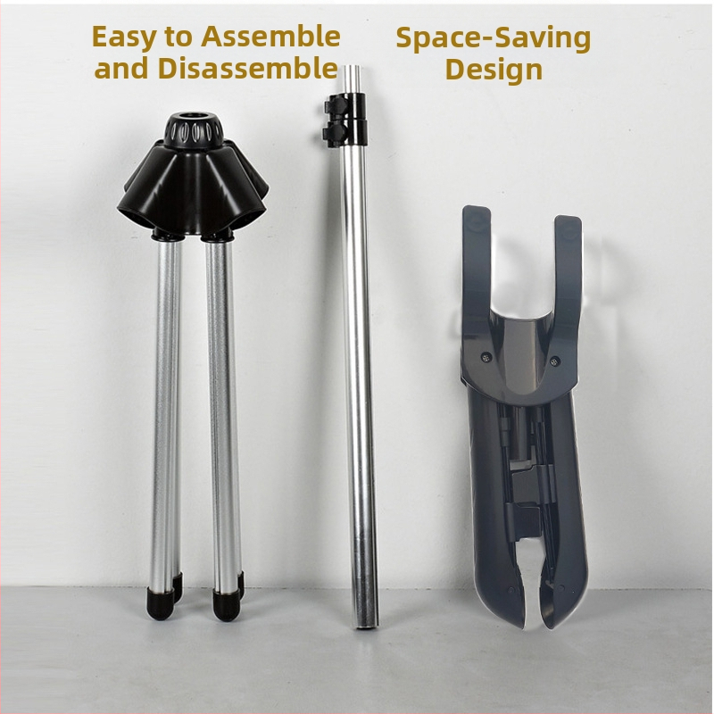 Стойка за парогенератор за дрехи, тризъчен комплект с телескопична алуминиева пръчка, четирикракова основа и телескопична пръчка за гладене