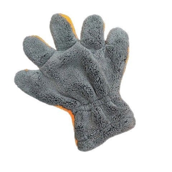 Koralinio veliūro automobilių plovimo pirštinė, penki pirštai, storesnė, dvipusė, 500 g, su logotipu