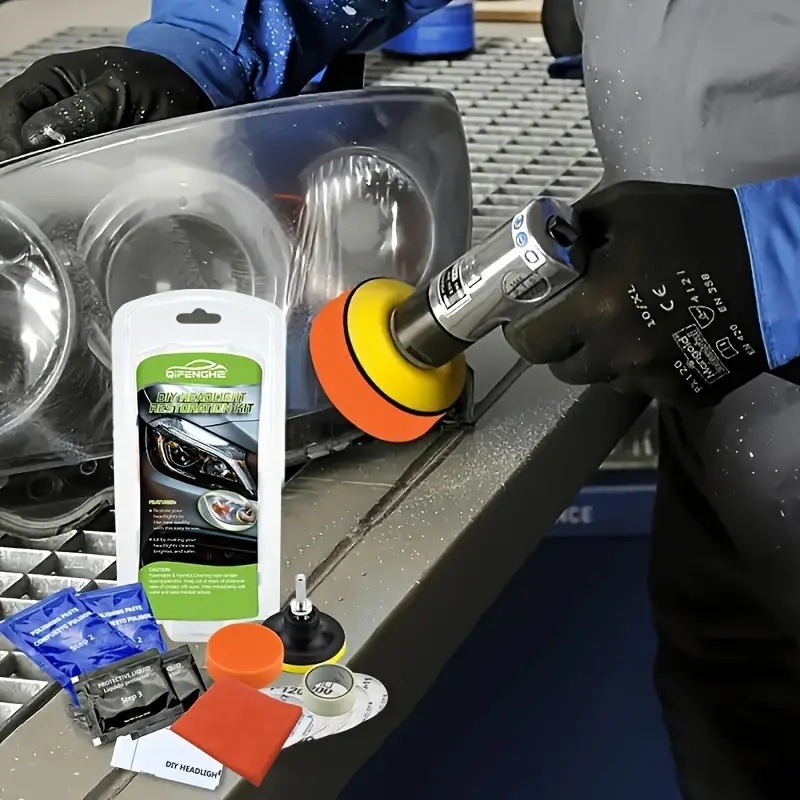 QIFENGHE Automašīnas priekšējo lukturu pulēšanas un atjaunošanas komplekts 02 ar emulsifier, Brazīlijas palmu vasks, Silikona eļļa