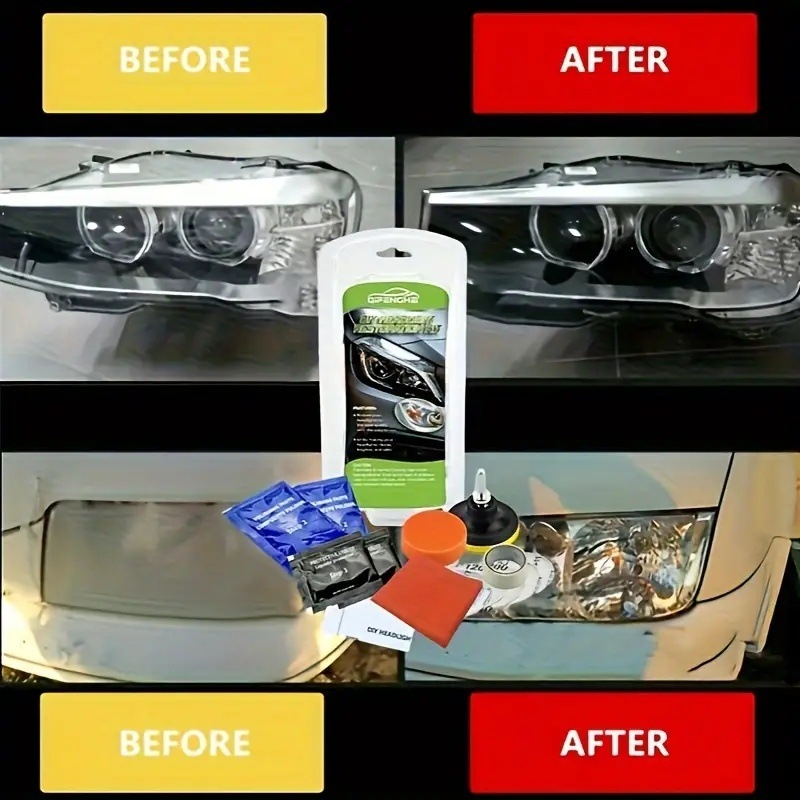 QIFENGHE Automašīnas priekšējo lukturu pulēšanas un atjaunošanas komplekts 02 ar emulsifier, Brazīlijas palmu vasks, Silikona eļļa