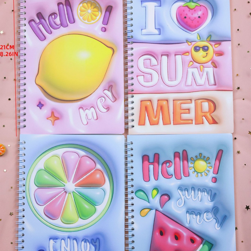 Textilborítású füzet, dinnyés karikatúra dizájn, ragasztott kötés, forest papír, 80 oldal, japán–koreai aranyos stílus