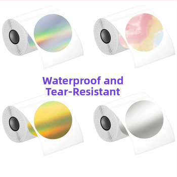 Триустойчив самозалепващ термо-синтетичен етикет; Форма: квадрат или правоъгълник; Лепило: водно; Дългосрочна температурна устойчивост: 80°C; Дебелина: 0,08 мм