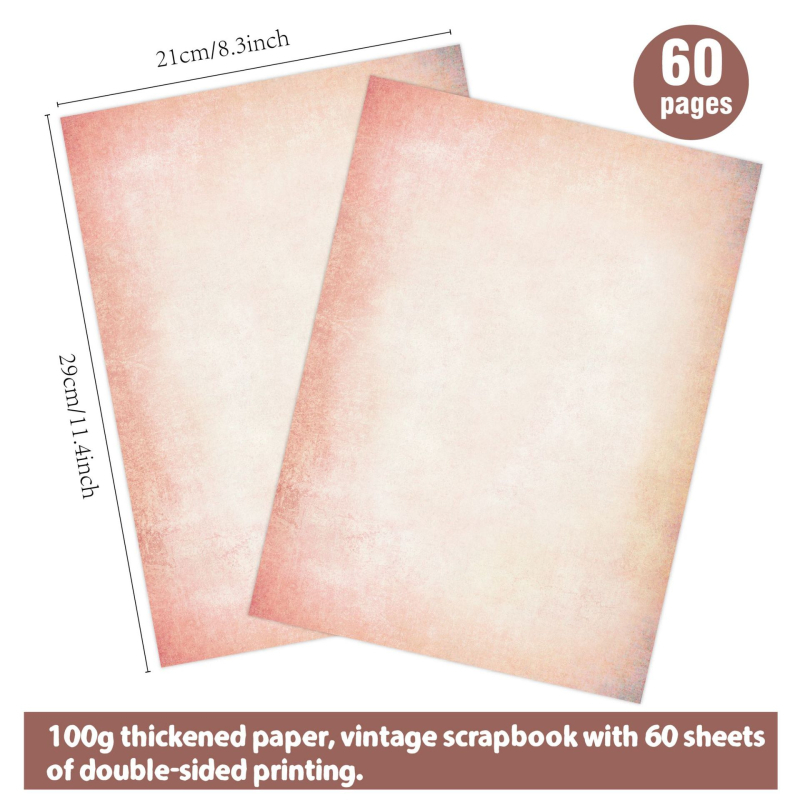 Kancelārijas papīra komplekts, 60 tukšu lapu, divpusējs, rakstīšanai un DIY dienasgrāmatai, retro dekora papīrs (60 tukšu lapu; divpusējs; rakstīšanai; DIY dienasgrāmatai; retro dekora stils)
