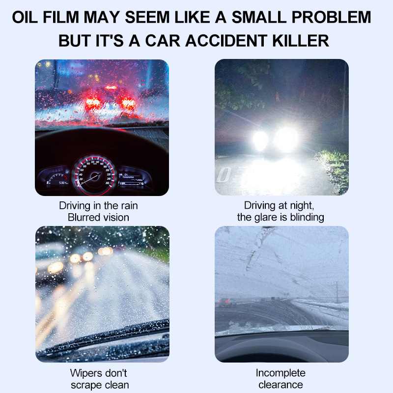 Auto priekšējā stikla eļļas plēves noņemējs; privāta zīmola pielāgošana iespējama; derīguma termiņš 3 gadi; apstrāde un pielāgošana pieejama.