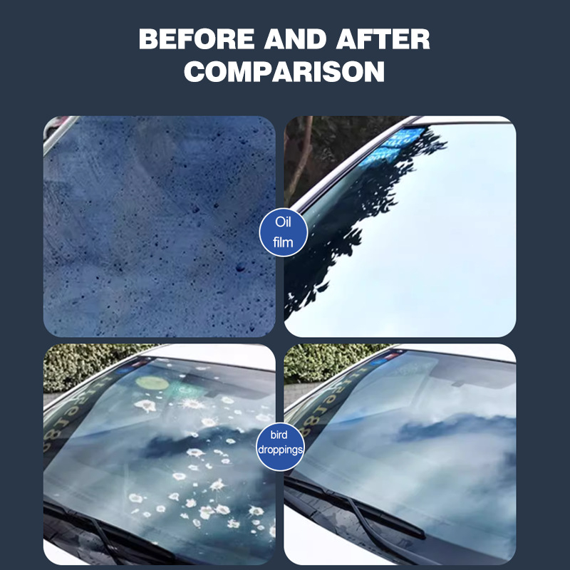 Auto priekšējā stikla eļļas plēves noņemējs; privāta zīmola pielāgošana iespējama; derīguma termiņš 3 gadi; apstrāde un pielāgošana pieejama.