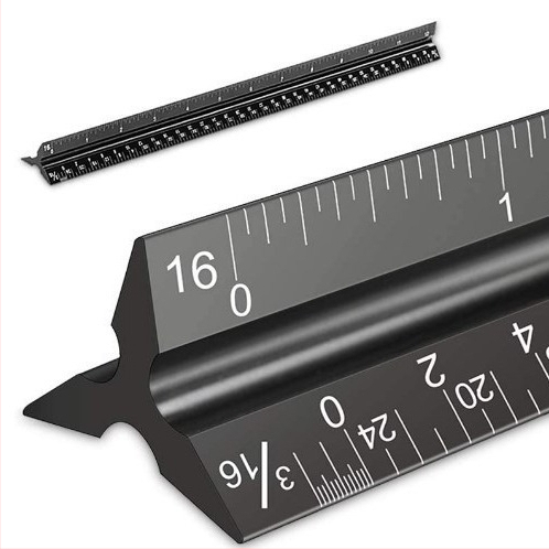 Комплект от три линейки с триъгълен чертожен линеал, алуминиева сплав, лазерно гравиран, за ученици от начален клас
