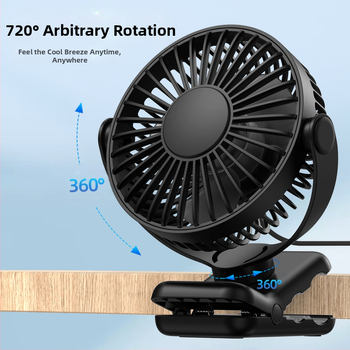 Επιτραπέζιος ανεμιστήρας με κλιπ και brushless κινητήρα, USB τροφοδοσία, 3 λεπίδες, 3 ταχύτητες, ήσυχη λειτουργία.
