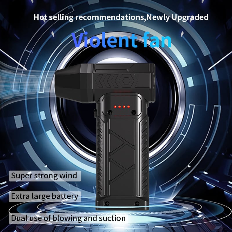 Ръчен USB вентилатор с вградена батерия 4000–6000 mAh, безчетков мотор, 3 скорости, време на работа 3–6 ч.