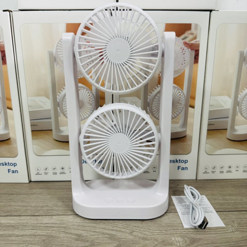 USB настолен двуглав вентилатор, 6+ лопасти, 3 скорости, ABS корпус