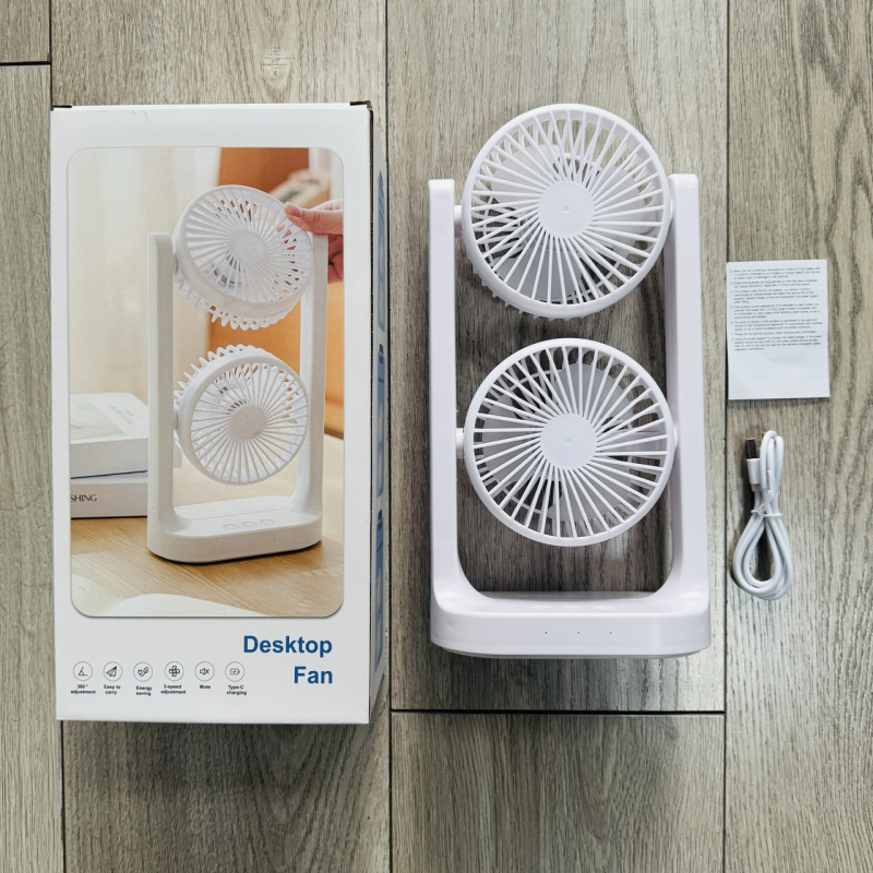 USB настолен двуглав вентилатор, 6+ лопасти, 3 скорости, ABS корпус