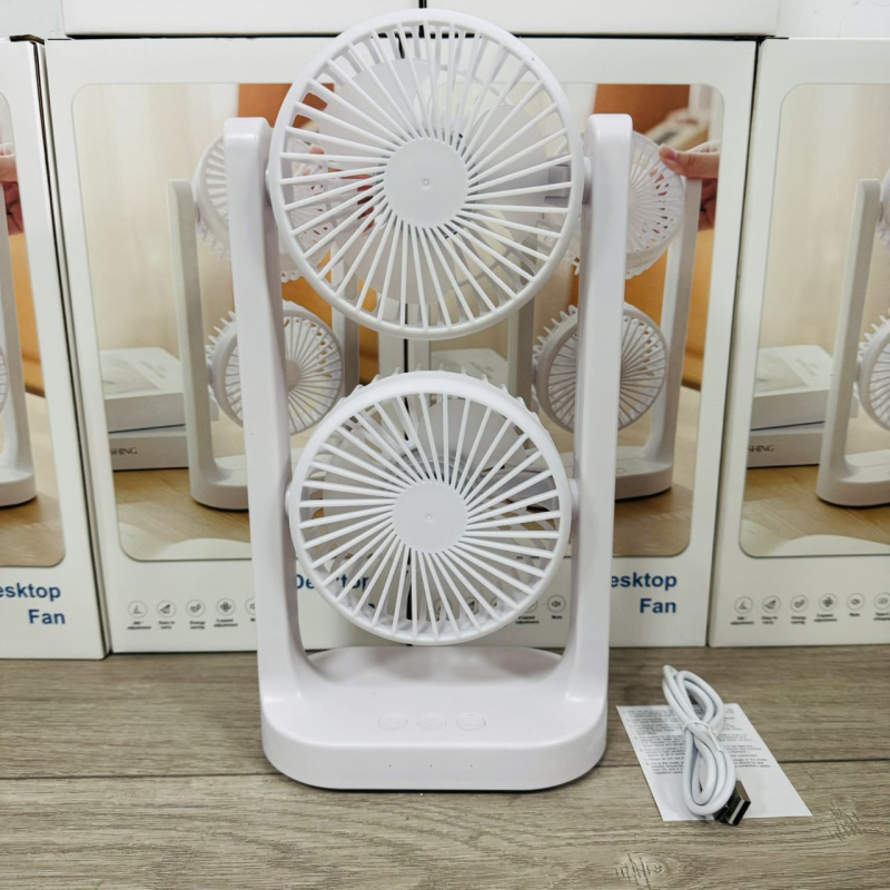 USB настолен двуглав вентилатор, 6+ лопасти, 3 скорости, ABS корпус