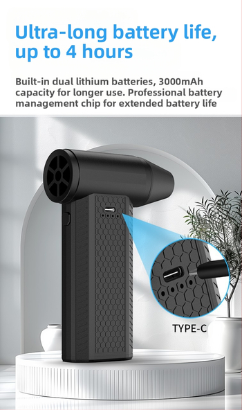 F4 Φορητός Αποχιονιστής Εξωτερικού Χώρου — 130000 rpm Μοτέρ Χωρίς Ψήκτρες, Τροφοδοσία USB, Θόρυβος 37–45 dB