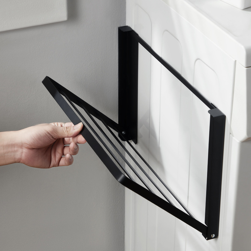 Összecsukható törölközőtartó falra rögzíthető szívó megoldással, szénacélból, 1 polcos fürdőszoba-konyha tároló (fúrás nélkül)