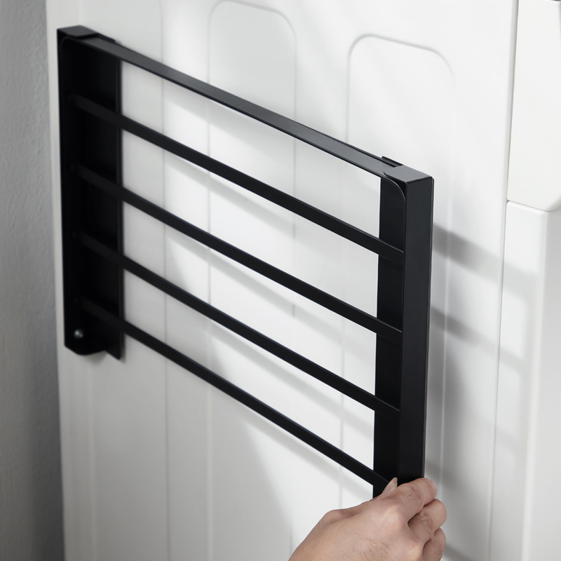 Összecsukható törölközőtartó falra rögzíthető szívó megoldással, szénacélból, 1 polcos fürdőszoba-konyha tároló (fúrás nélkül)