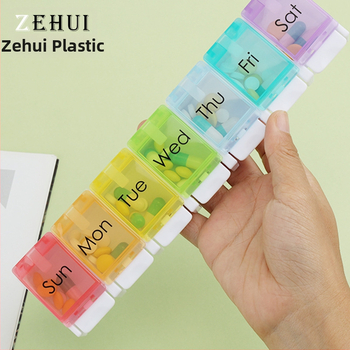 Θήκη χαπιών εβδομαδιαία με μηχανισμό ώθησης, φορητός μικρός ταξιδιωτικός οργανωτής φαρμάκων, μοντέλο 353, πλαστικό PP9025, με διαχωριστές και καπάκι