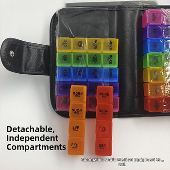 Leather Clip Pill Box Κουτί φαρμάκων από δέρμα, πλαστικό PP+PU, 2L χωρητικότητα, με διαμερίσματα, Γκουανζού προέλευση