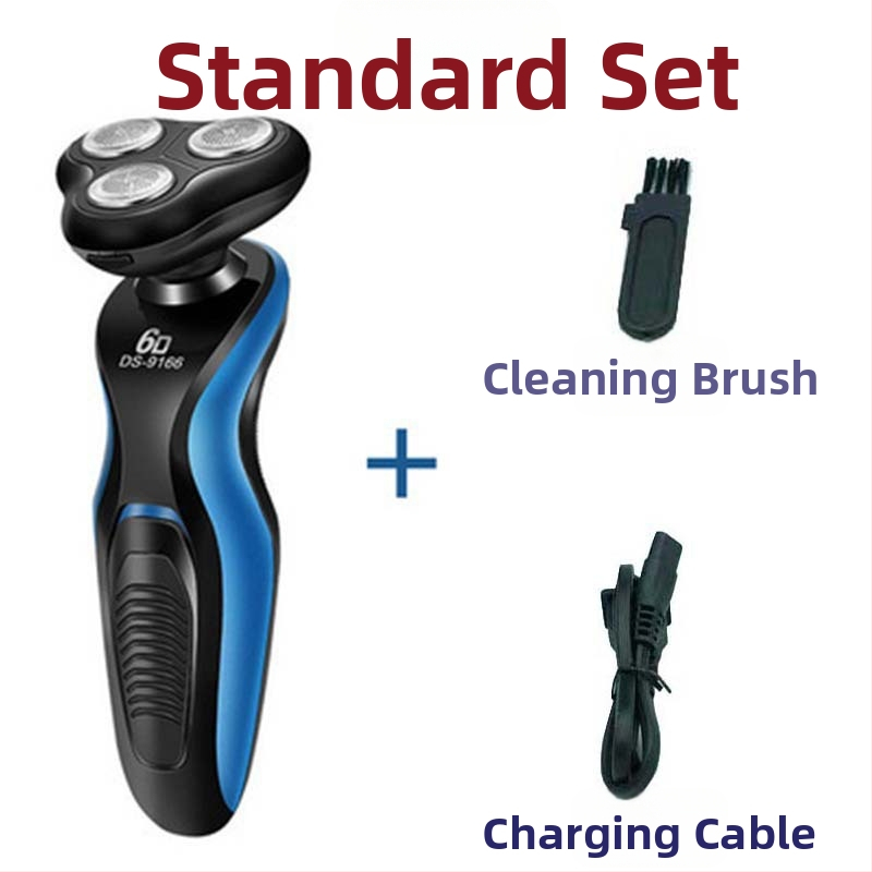 Elektrinis skutimosi aparatas su rotuojančia 3 peilių galvute, įkraunamas, integruota 500–800 mAh baterija, plaunamas, žemas triukšmas 36–45 dB
