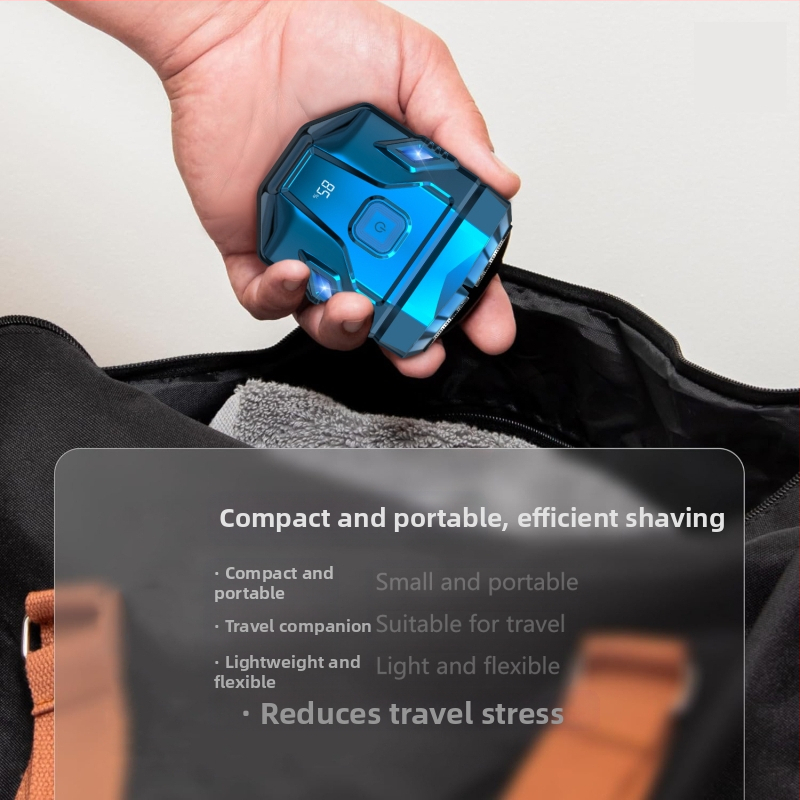 Elektrinis skustuvas, nešiojamas ir atsparus vandeniui, su LED ekranu, pasukama dviejų peiliukų galva, įmontuota baterija iki 50 minučių.