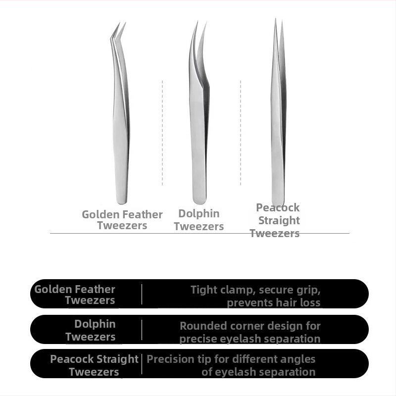 Пинсета за мигли за самостоятелно поставяне, висока прецизност, клип с пернат връх, универсално приложение