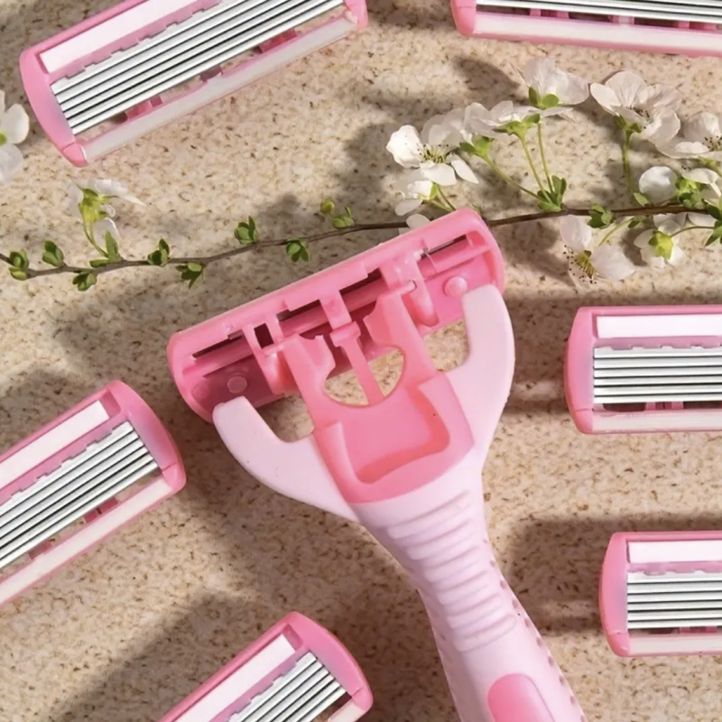 Χειροκίνητο ξυράφι για γυναίκες με λεπίδες από ανοξείδωτο ατσάλι έξι επιπέδων για μασχάλες και πόδια