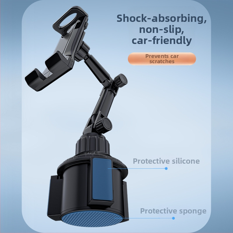 Sulankstomas automobilių puodelio laikiklis – telefono ir planšetės laikiklis (Modelis Cup holder 1003; Medžiagos: ABS, aliuminio lydinys, kempinė, silikonas; Personalizavimas: Taip)