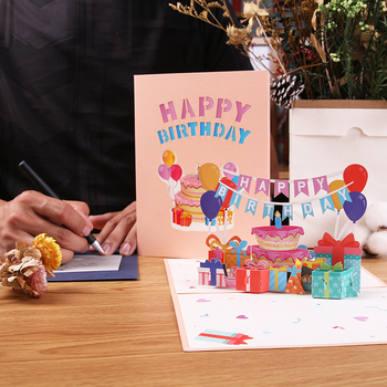 3D ръчно изработена поздравителна картичка за рожден ден с ръчно нарисувана илюстрация (Материал: специална хартия; Процес: ръчна изработка; Подходяща за: рожден ден; Стил: ръчно рисувана илюстрация)