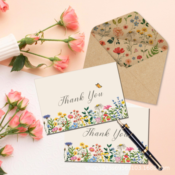 Поздравителна картичка с ретро флорален пролетен акварелен дизайн, включен плик — Материал: хартия; Стил: леко свеж; Подходящи празници: сватба, рожден ден, Ден на Свети Валентин, годишнина; Категория: Поздравителна картичка