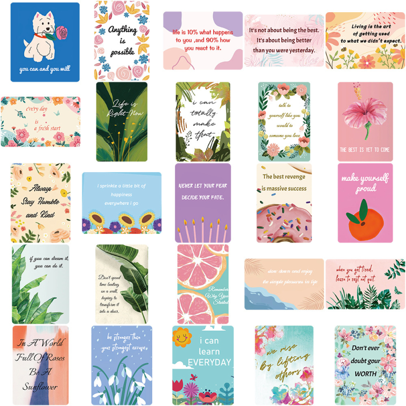Painted Crow 52 darabos önadhéziós falmatrica készlet angol inspiráló idézetekkel — dekoratív kártyák hálószobába, szobába vagy kollégiumba