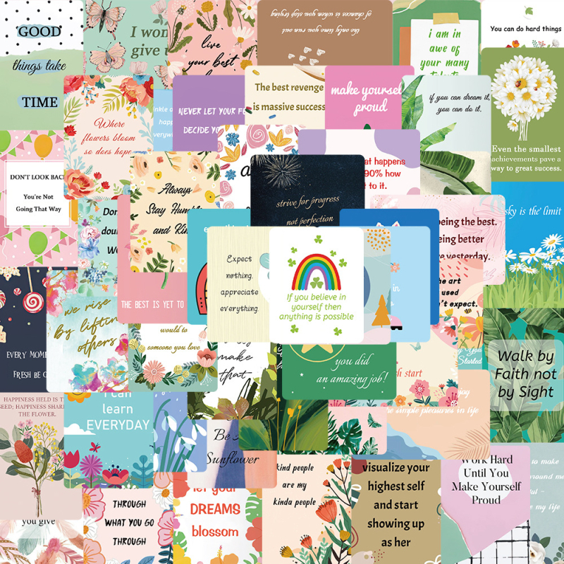 Painted Crow 52 darabos önadhéziós falmatrica készlet angol inspiráló idézetekkel — dekoratív kártyák hálószobába, szobába vagy kollégiumba