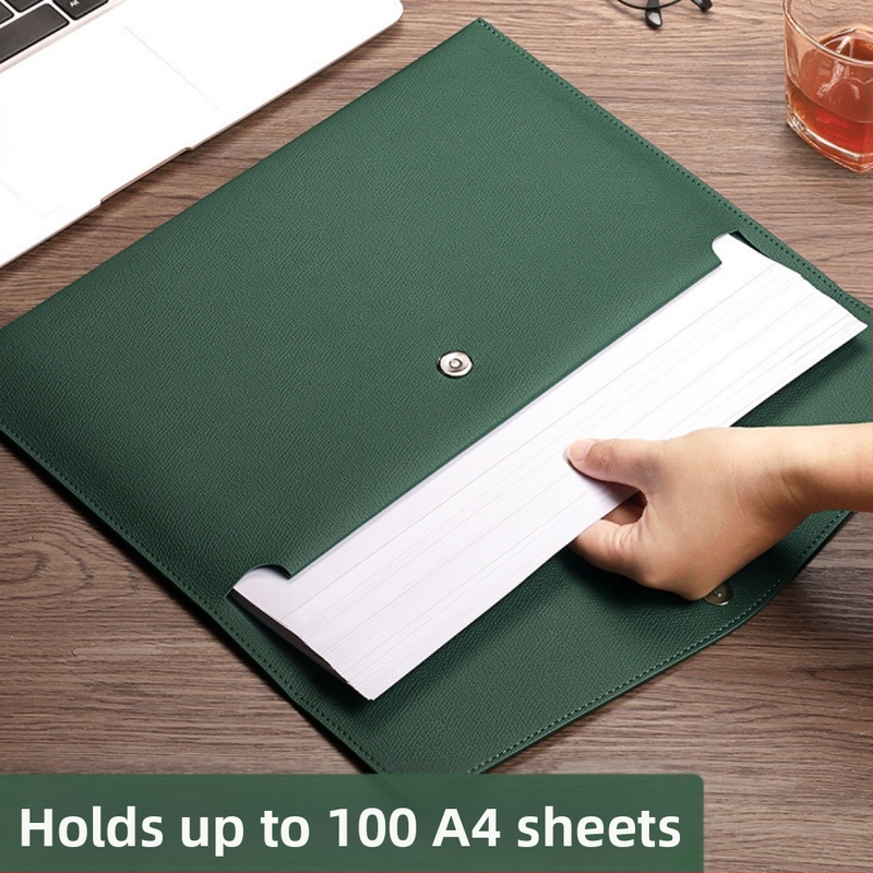 Чанта за документи PU кожа, голям обем, за A4 документи, портативна със щракваща закопчалка