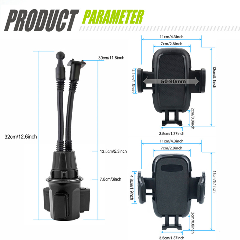 Dupla pohártartó és telefontartó az autóhoz, univerzális illeszkedés, snap-fit telepítés, testreszabható