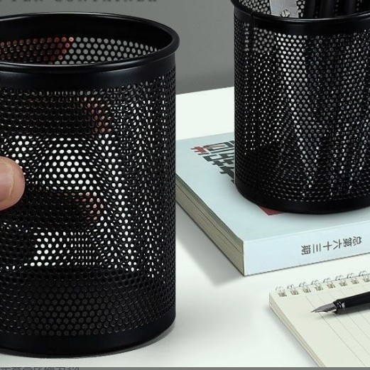 Apaļš metāla pildspalu turētājs ar režģi – darbvirsmas organizētājs, daudzfunkcionāls, matēts caurspīdīgs uzglabāšanas kastīte