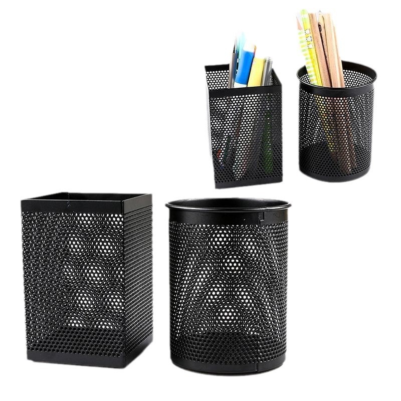 Apaļš metāla pildspalu turētājs ar režģi – darbvirsmas organizētājs, daudzfunkcionāls, matēts caurspīdīgs uzglabāšanas kastīte