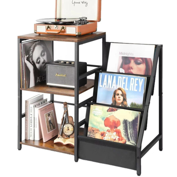 Ράφι Αποθήκευσης Βινυλικών Δίσκων - Τριών Επιπέδων Επιτραπέζιο Μεταλλικό Ράφι για Δίσκους και CDs - Μεγάλη Χωρητικότητα