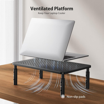 Мониторен повдигащ стойка с регулируема височина, конструкция от въглеродна стомана и пластмаса, рафт за съхранение на лаптоп, персонализирано лого