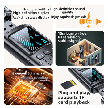 GT72 Bluetooth 5.4 2-u-1 prijemnik-emitator s digitalnim zaslonom i 3,5 mm AUX