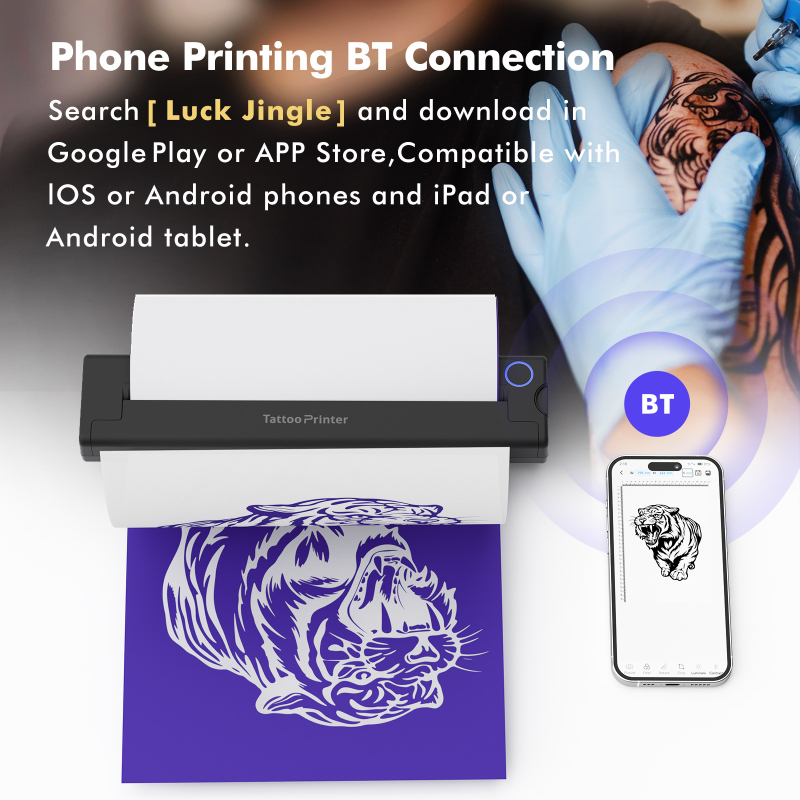A46 Εκτυπωτής Μεταφοράς Τατουάζ – 203dpi, διεπαφή USB/BT, θερμικό/χαρτί τατουάζ, συμβατός με Android/ISO/Mac/Windows