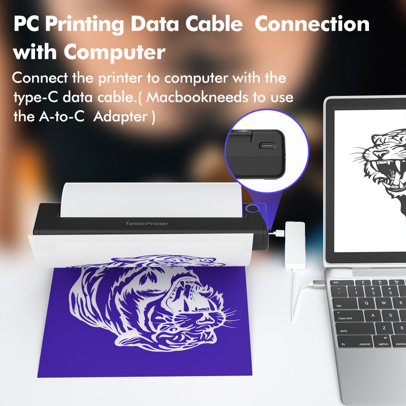 A46 Εκτυπωτής Μεταφοράς Τατουάζ – 203dpi, διεπαφή USB/BT, θερμικό/χαρτί τατουάζ, συμβατός με Android/ISO/Mac/Windows
