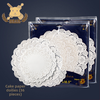 Apskritas nėrinių pyrago popierinė padėklas - Love Kitchen, natūralios medienos pluošto kepimo popierius, megzta nėrinių