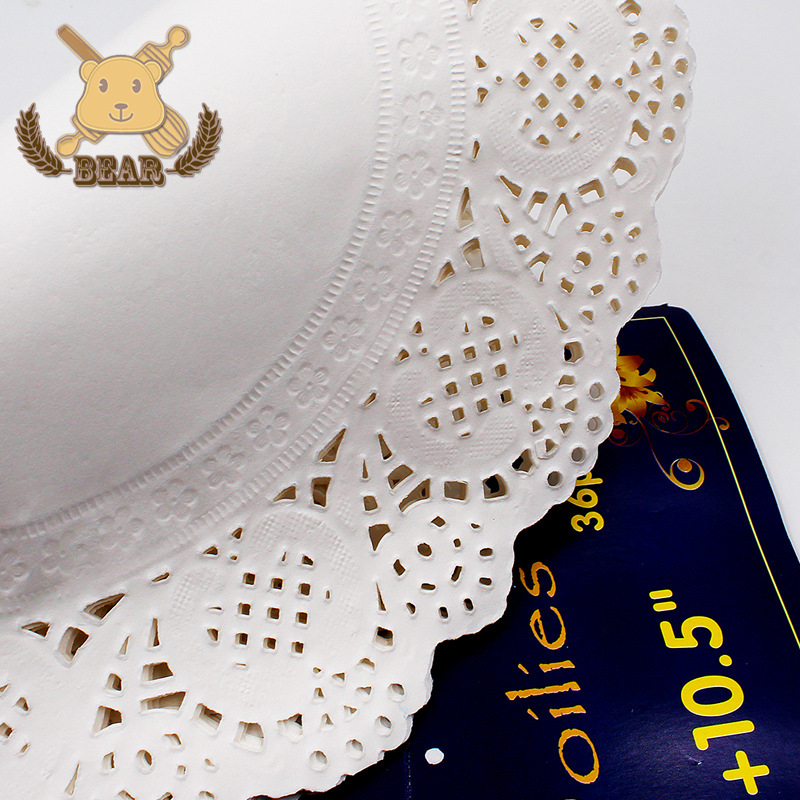 Apskritas nėrinių pyrago popierinė padėklas - Love Kitchen, natūralios medienos pluošto kepimo popierius, megzta nėrinių