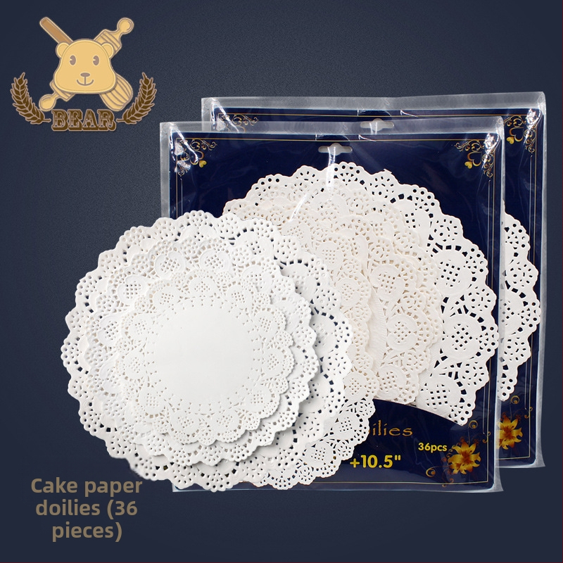 Apskritas nėrinių pyrago popierinė padėklas - Love Kitchen, natūralios medienos pluošto kepimo popierius, megzta nėrinių