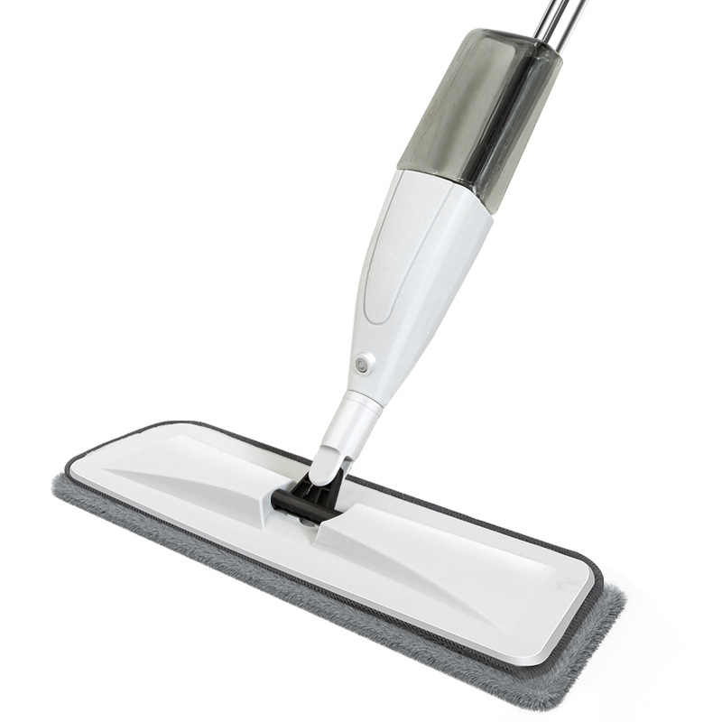 Plokščiomis šluotos mopas su vandens purškimu, superfinio pluošto galvutė, nerūdijančio plieno kotas, teleskopinis ilgis 121 cm, ritinėlis išspaudimo mechanizmas, apkrova 15 kg
