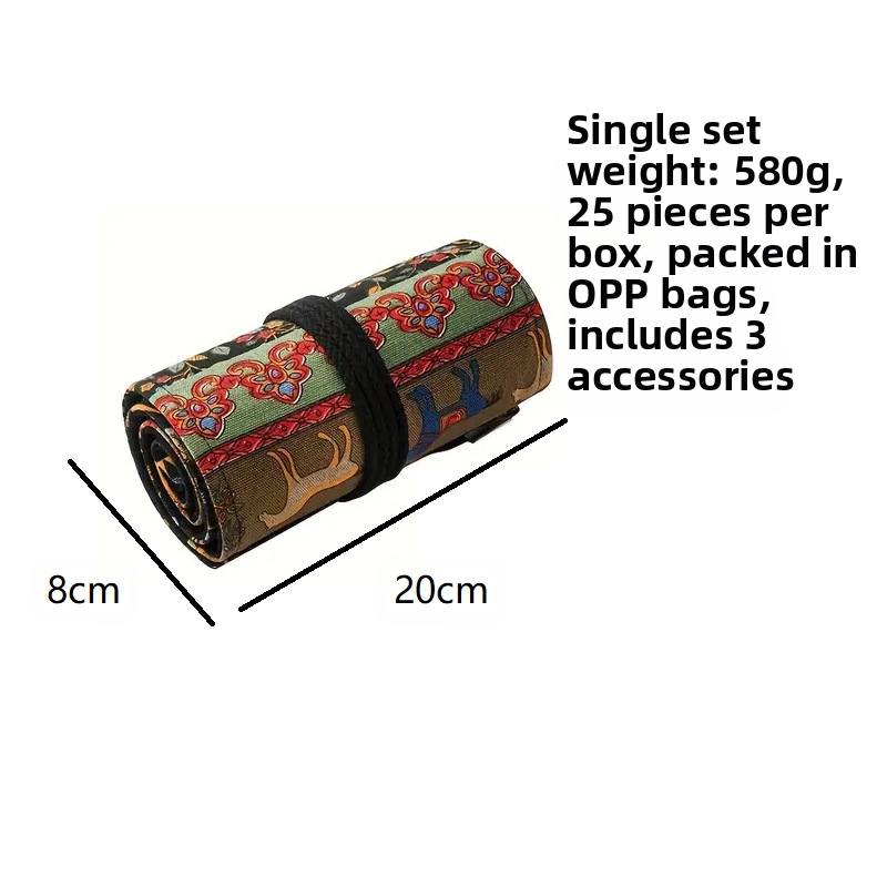 Маслени цветни моливи със рулонен калъф за моливи и платнена чанта; моливи с дървени корпуси